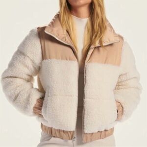 Abercrombie & Fitch Cream Sherpa Jacket with Tan Puffer Accents